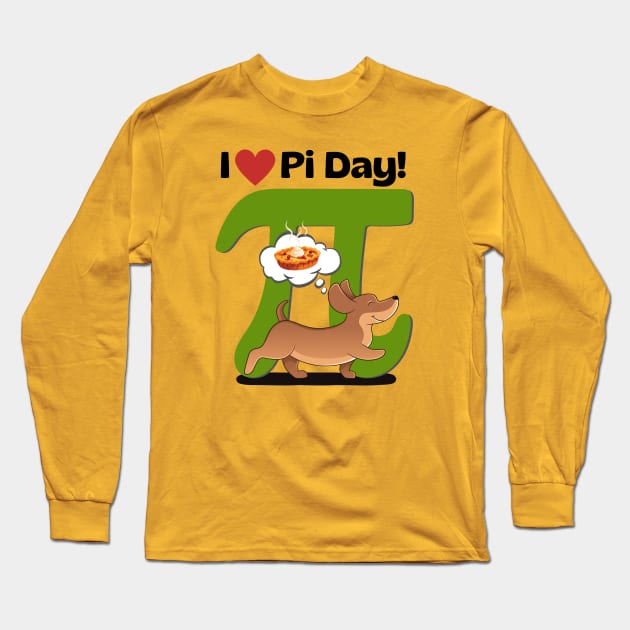 I Love PI Day Dachshund Green Long Sleeve T-Shirt by Weenie Riot